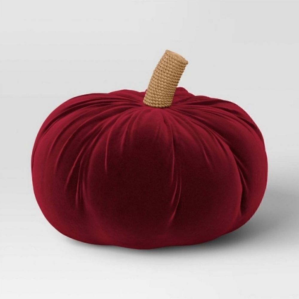 NWT THRESHOLD Halloween Thanksgiving large 16' Shaped Velvet Burgundy Pumpkin